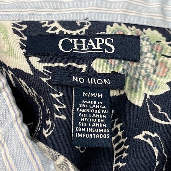 Chaps Button Up Shirt Size Medium Navy No Iron Cotton Career Contrast Cuffs - Picture 7 of 13